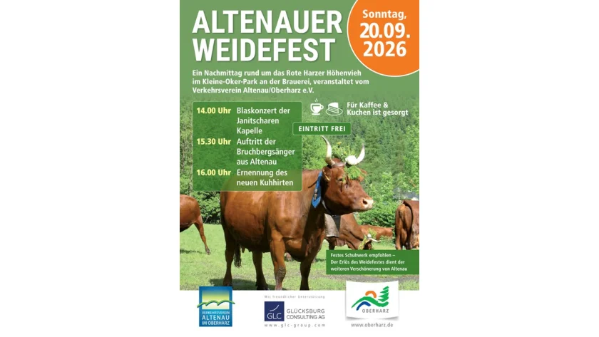 Altenauer Weidefest - Altenauer WeidefestEin Nachmittag rund um das Harzer Rote Höhenvieh im Kleinen Okerpark an der Brauerei, unterstützt vom Verkehrsverein Altenau/Oberharz e.V.