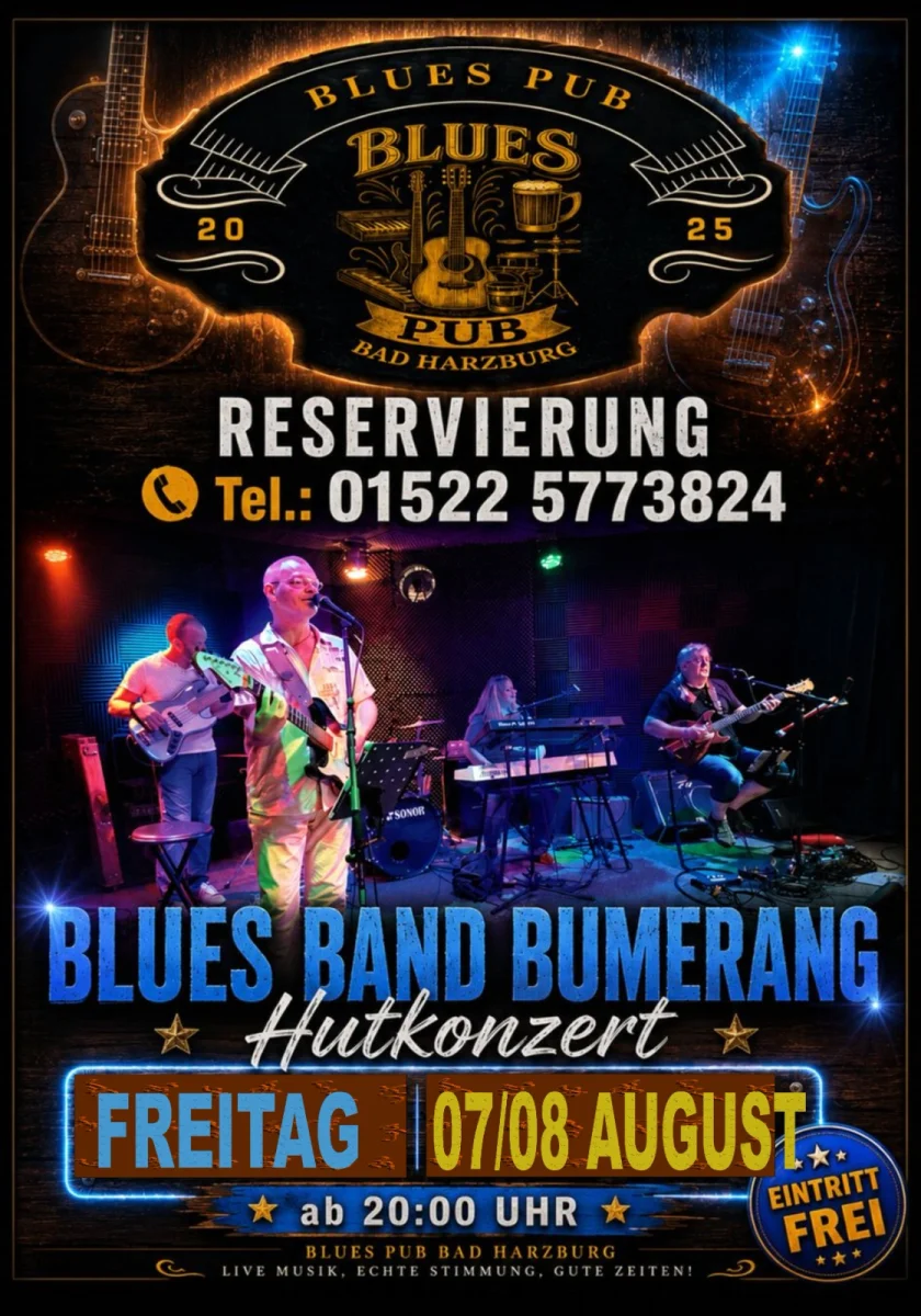Blues Band Bumerang - Live-Musik Fr. 07.08.26 - Eintritt: Frei