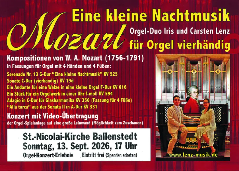 Eine Kleine Nachtmusik - Eine kleine NachtmusikMozart für Orgel vierhändig mit dem Orgel-Duo Iris und Carsten Lenz