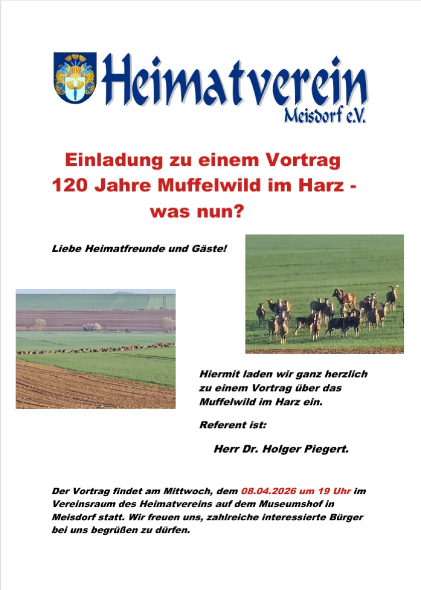 Einladung zu einem Vortrag 120 Jahre Muffelwild im Harz - was nun? - 