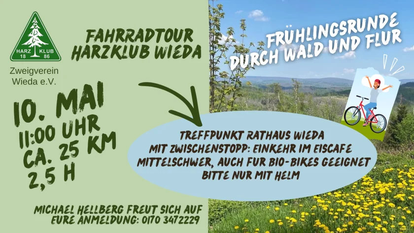 Fahrradtour Harzklub Wieda - Geführte WaldradtourFrühlingsrunde durch Wald und FlurMit Zwischenstopp im Eiscafe