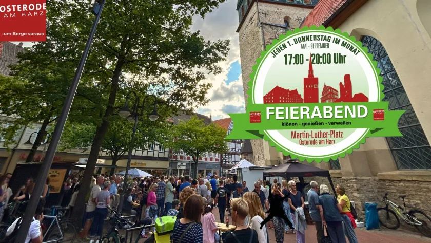 Feierabend - klönen - genießen - verweilen - Afterwork-Vibes in OsterodeLust auf entspannte Feierabende in guter Gesellschaft? Dann kommt vorbei! Die Stadt Osterode am Harz lädt euch auch dieses Jahr wieder zu gemütlichen Afterwork-Treffen ein.