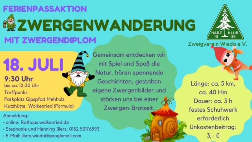 Ferienpassaktion Zwergen Wanderung - Harzklub Wieda
