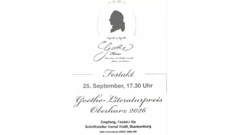 Festakt im Goethehaus - Goethe-Literaturpreis Oberharz 2026
