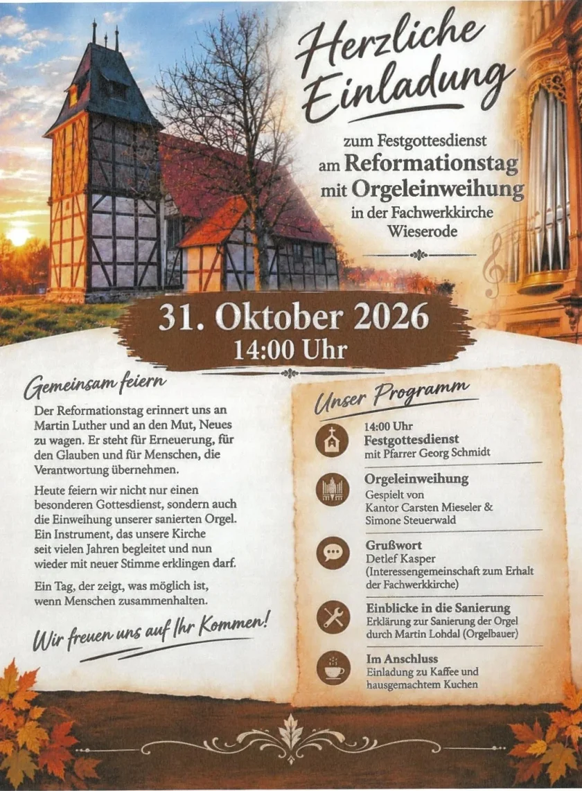 Festgottedienst mit Orgeleinweihung - Festgottesdienst mit Orgeleinweihung in Wieserode