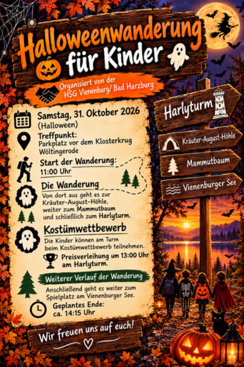 Halloweenwanderung für Kinder zum Harlyturm
