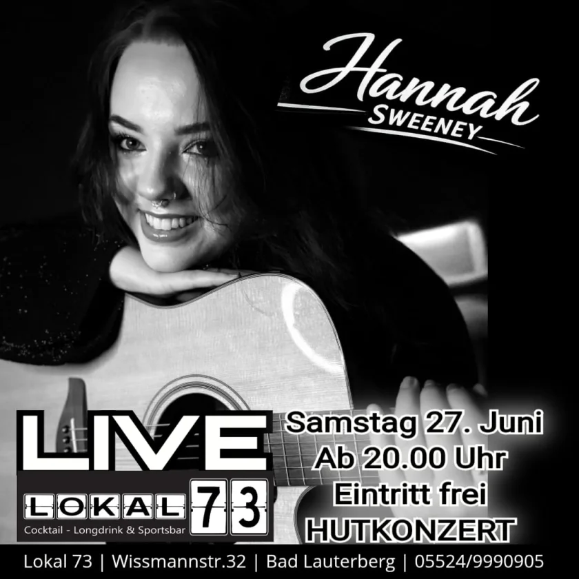 Hutkonzert - Hannah Sweeney - Achtung! Geänderte Anfangszeit! Konzertbeginn um 20 Uhr!Livekonzert in entspannter Atmosphäre - ein Hauch von Irland im Harz