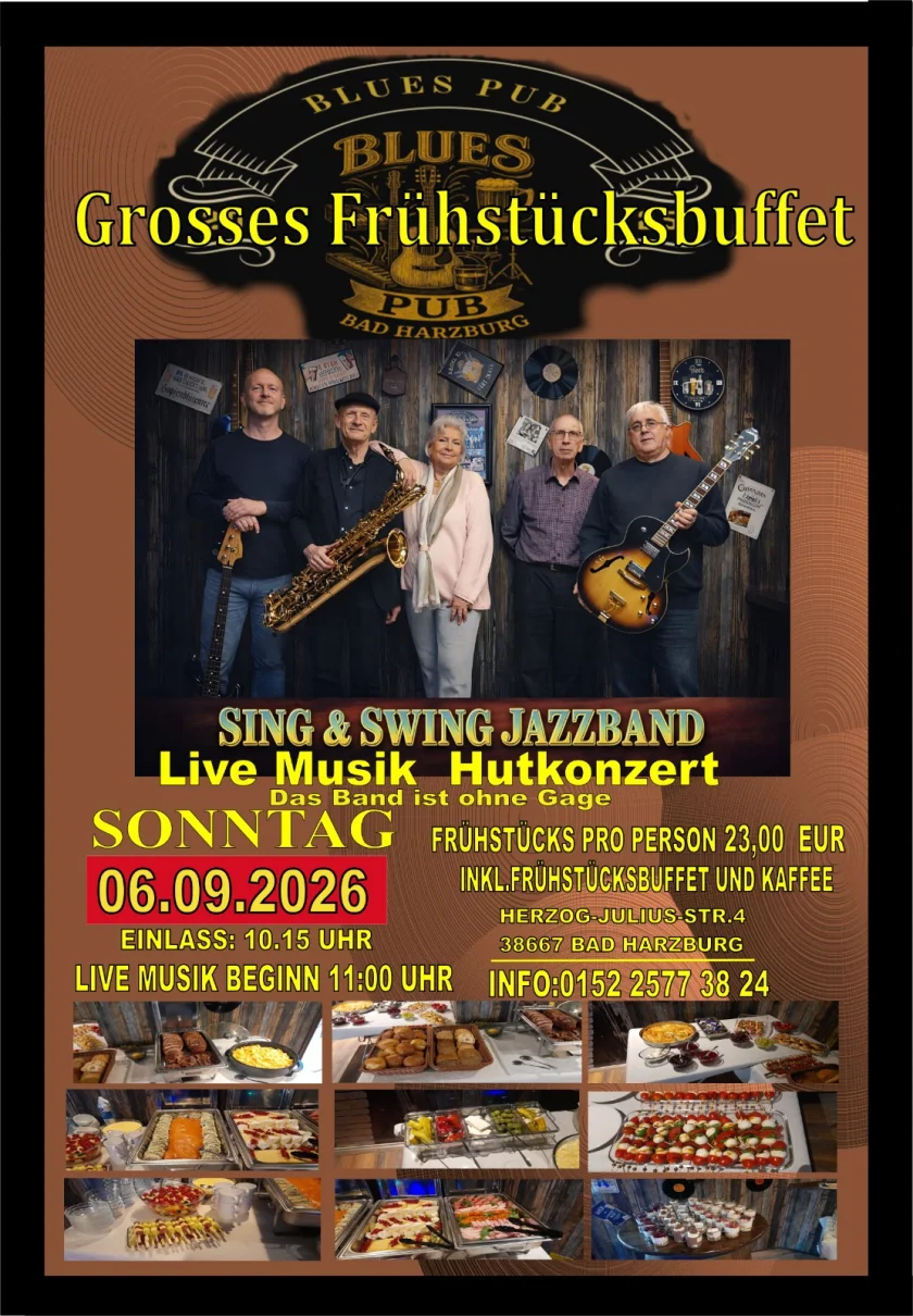 Jazz-Frühstück mit Live-Jazz im Blues Pub - Live-Musik der Sing & Swing Jazz Band