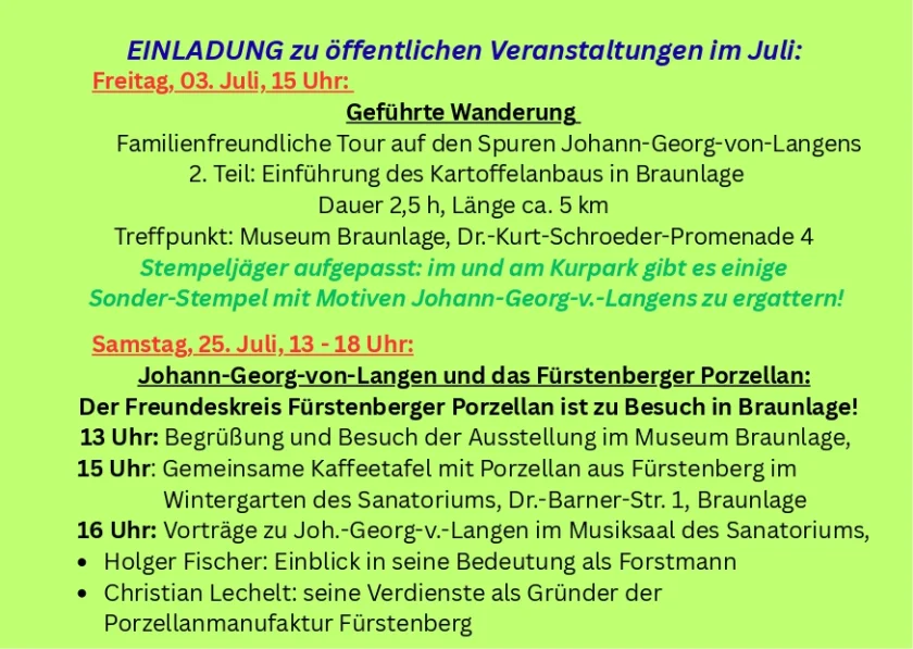Johann-Georg-von-Langen und das Fürstenberger Porzellan: Der Freundeskreis Fürstenberger Porzellan ist zu Besuch in Braunlage!