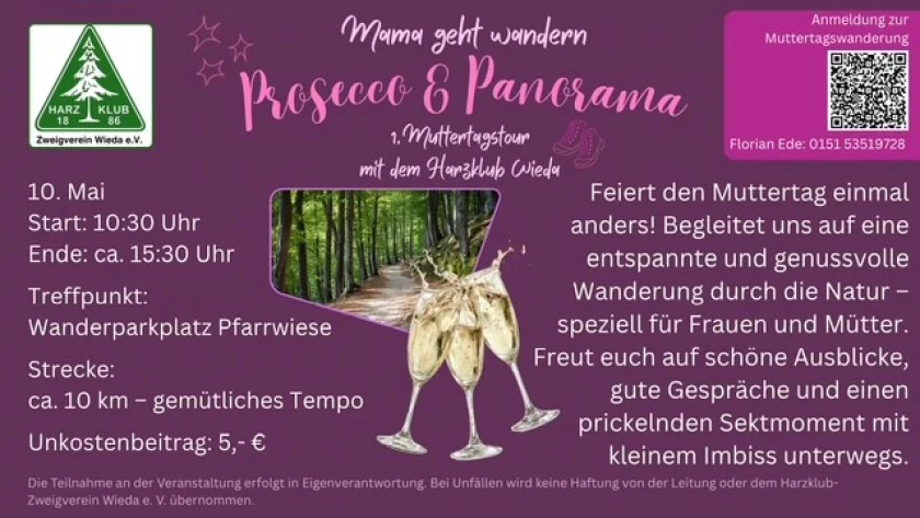 Mama geht wandern: 1. Muttertags Tour mit dem Harzklub Wieda - Strecke: 10 km - gemütliches TempoAnmeldung zur Muttertagswanderung bei Florian Ede: 0151 3519728