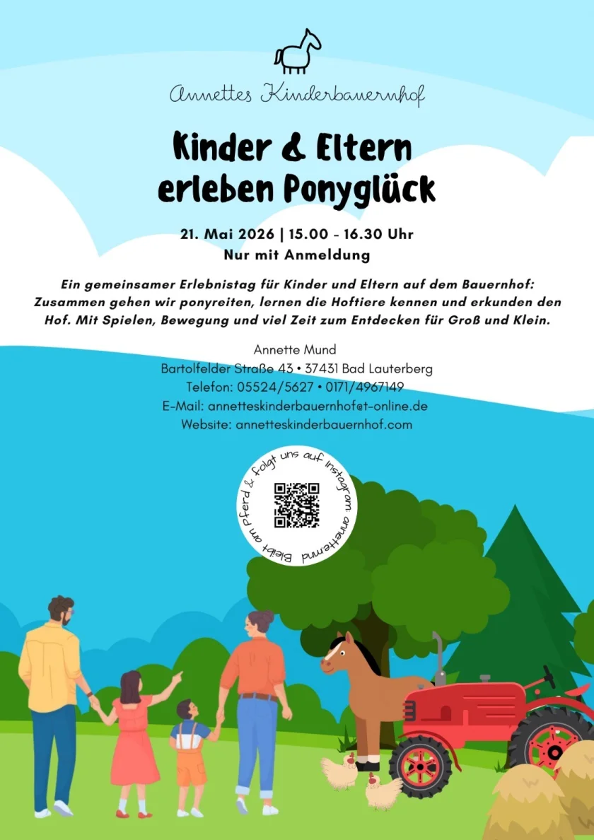 Ponyglück für Kinder & Eltern - Ein gemeinsamer Erlebnistag für Kinder und Eltern auf dem Bauernhof